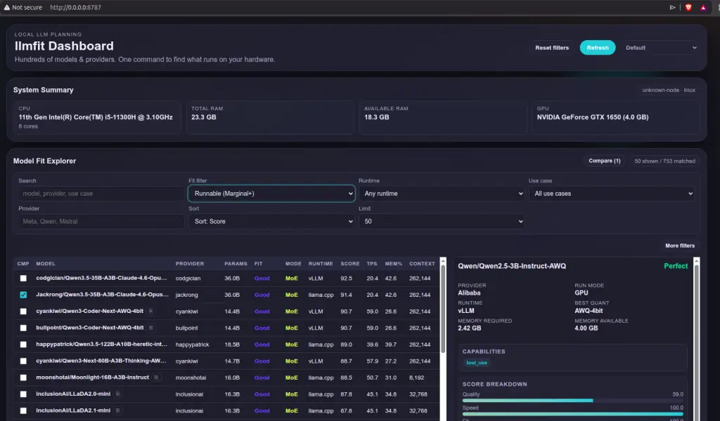 LLM: llmfit web interface