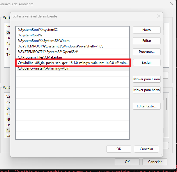 Adding the MinGW64 bin folder to the Windows PATH environment variable